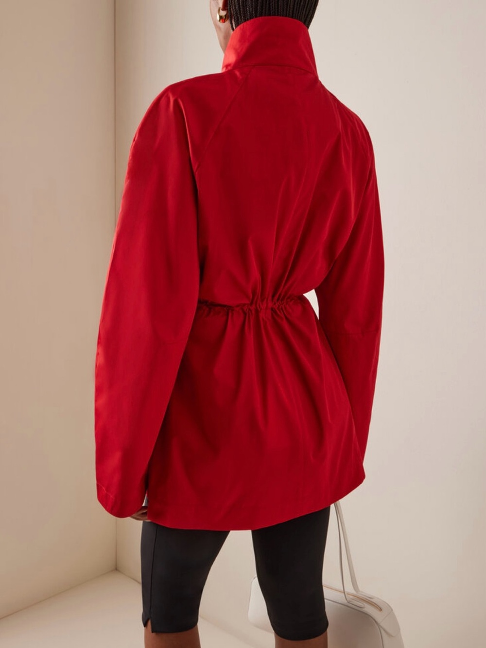 St. Agni Paper Red Taffeta Utility Parka Drawstring Waist Lightweight Zip Jacket - Picture 3 of 10